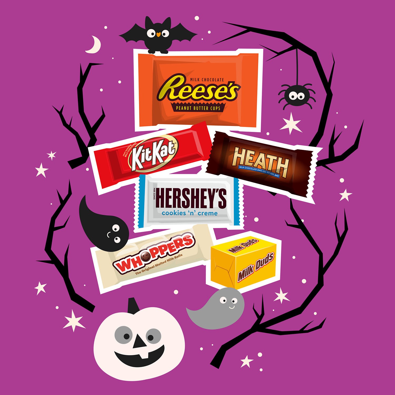 slide 5 of 5, Hershey's Miniatures Chocolate and White Creme Assortment Candy, Halloween, 70.7 oz, Bulk Variety Bag (220 Pieces), 70.70 oz