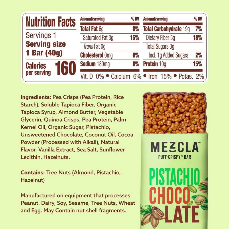 slide 2 of 8, Mezcla Plant Based Pistachio Chocolate Protein Bars - 10g Protein - 5.6oz/4ct, 10 gram, 5.6 oz, 4 ct