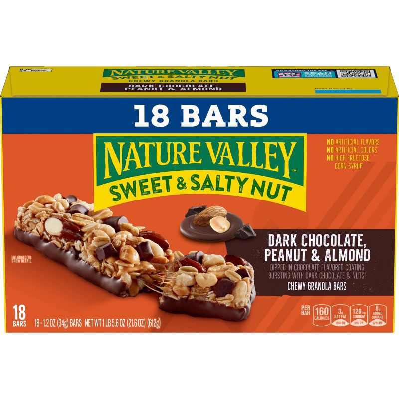 slide 2 of 6, Nature Valley Dark Chocolate Peanut & Almond Granola Bars - 18ct, 18 ct