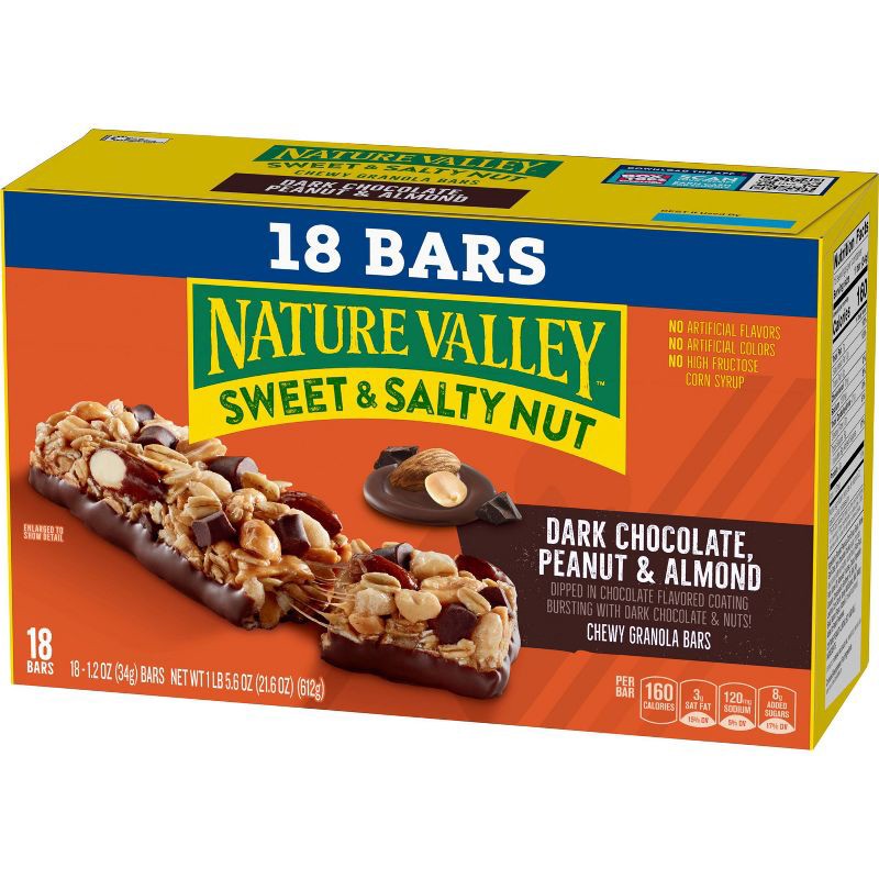 slide 3 of 6, Nature Valley Dark Chocolate Peanut & Almond Granola Bars - 18ct, 18 ct