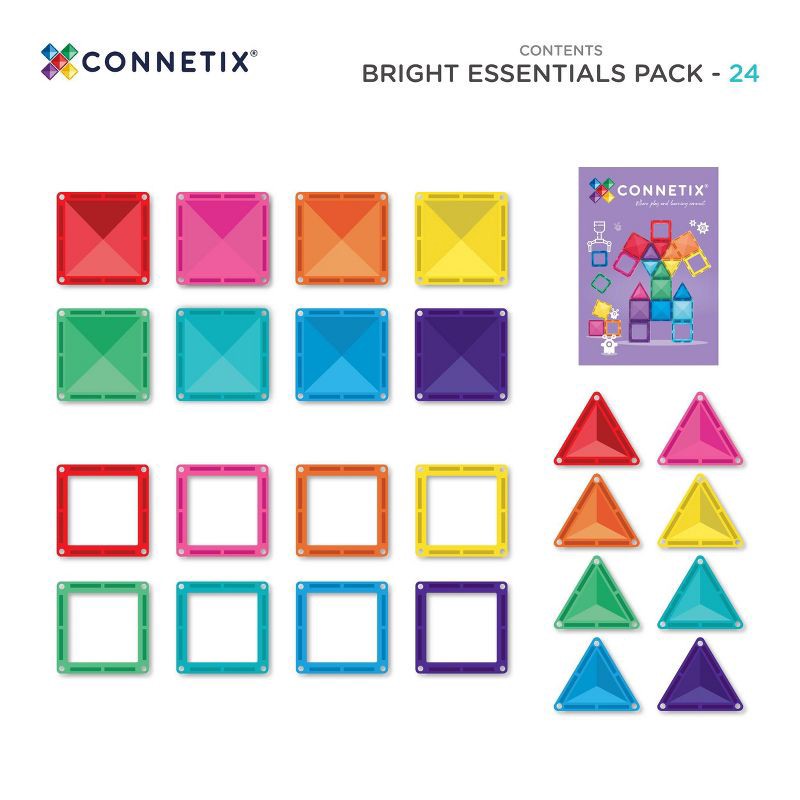 slide 10 of 11, CONNETIX Magnetic Tiles Bright Essentials Pack Building Blocks 24pc: Creative Educational Toy Set for Kids, 24 ct