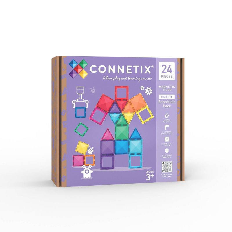 slide 11 of 11, CONNETIX Magnetic Tiles Bright Essentials Pack Building Blocks 24pc: Creative Educational Toy Set for Kids, 24 ct