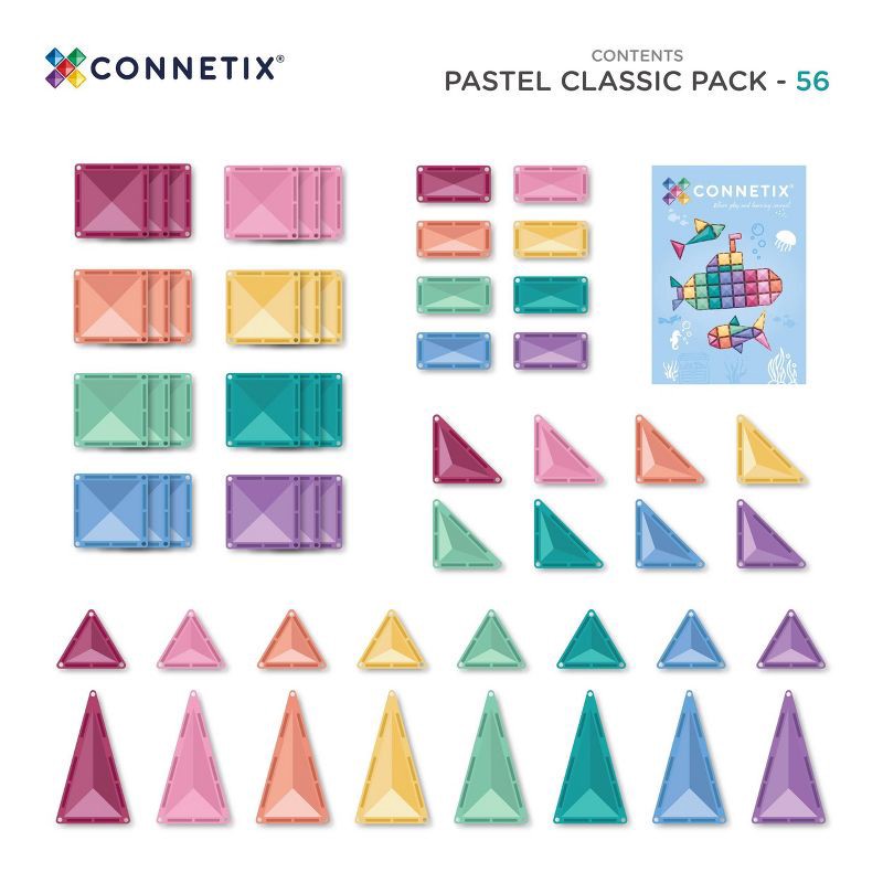 slide 10 of 11, CONNETIX Magnetic Tiles Pastel Classic Pack 56pc, 56 ct