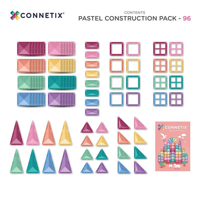 slide 10 of 11, CONNETIX Magnetic Tiles Pastel Construction Pack Building Blocks 96pc, 96 ct