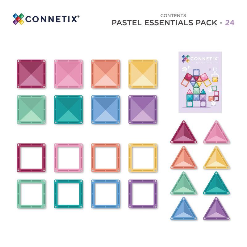slide 9 of 10, CONNETIX Magnetic Tiles Pastel Essentials Pack Building Blocks 24pc, 24 ct