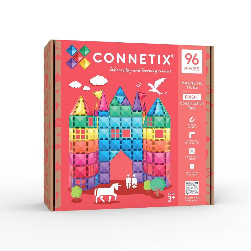 slide 10 of 10, CONNETIX Magnetic Tiles Bright Construction Pack Building Blocks 96pc: Educational Creative Thinking Set, 96 ct