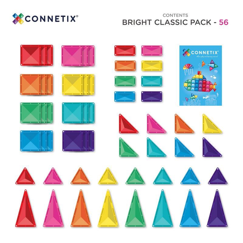 slide 9 of 10, CONNETIX Magnetic Tiles Bright Classic Pack Building Blocks 56pc: Educational Creative Thinking Set, 56 ct