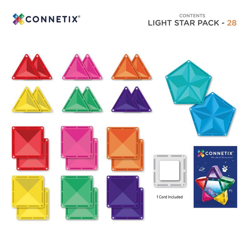 slide 9 of 10, CONNETIX Magnetic Tiles Light Star Pack 28pc, 28 ct