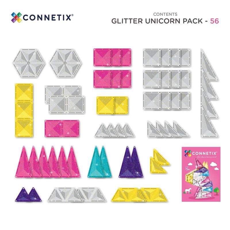 slide 9 of 10, CONNETIX Magnetic Tiles Glitter Unicorn Pack 56pc, 56 ct