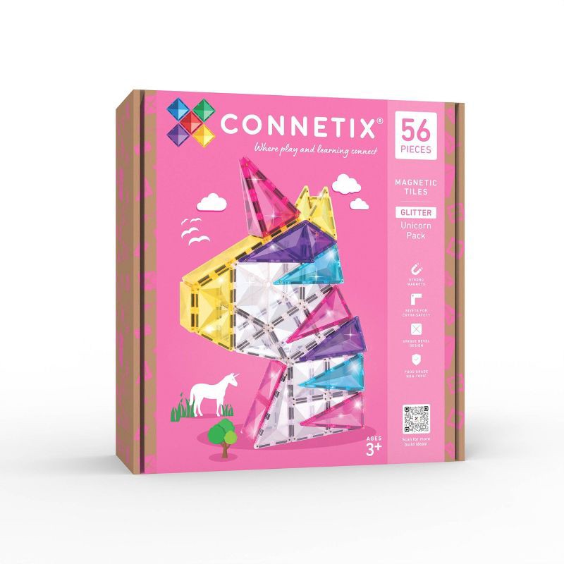 slide 10 of 10, CONNETIX Magnetic Tiles Glitter Unicorn Pack 56pc, 56 ct