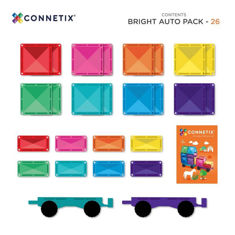 slide 9 of 10, CONNETIX Magnetic Tiles Bright Auto Pack Building Blocks 26pc: Educational Creative Thinking Set, 26 Pieces, 26 ct, 26 ct