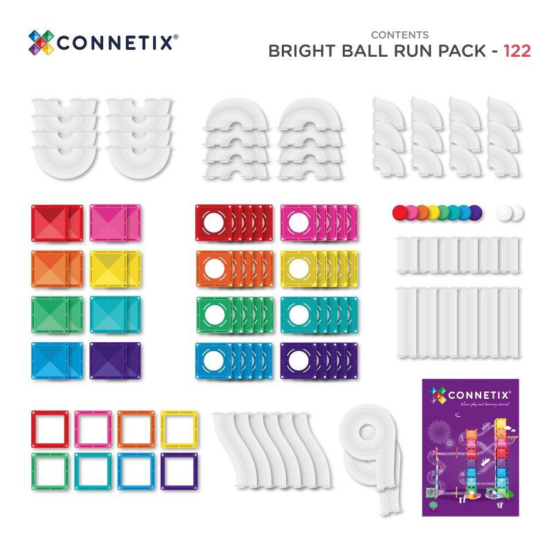 slide 10 of 11, CONNETIX Magnetic Tiles Bright Ball Run Pack 122pc, 122 ct