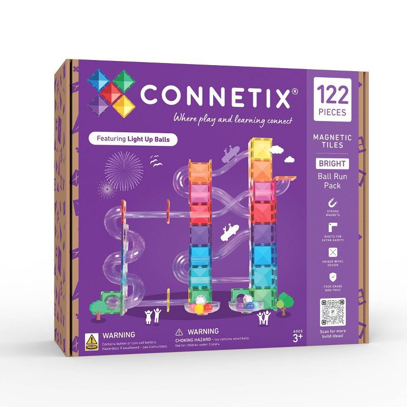 slide 11 of 11, CONNETIX Magnetic Tiles Bright Ball Run Pack 122pc, 122 ct