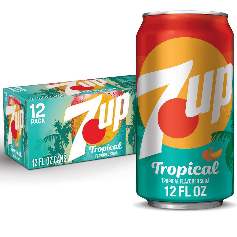 slide 1 of 9, 7UP Tropical Soda - 12pk/12 fl oz Cans, 12 ct; 12 fl oz