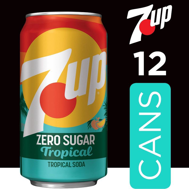 slide 3 of 9, 7UP Tropical Zero Sugar Soda - 12pk/12 fl oz Cans, 12 ct; 12 fl oz
