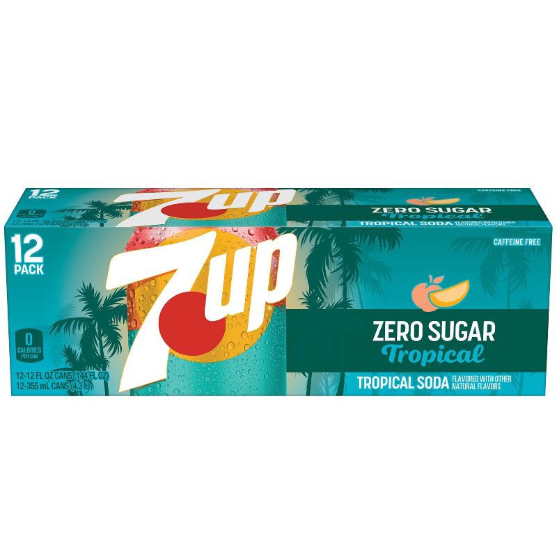 slide 4 of 9, 7UP Tropical Zero Sugar Soda - 12pk/12 fl oz Cans, 12 ct; 12 fl oz