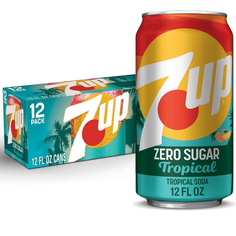 slide 1 of 9, 7UP Tropical Zero Sugar Soda - 12pk/12 fl oz Cans, 12 ct; 12 fl oz