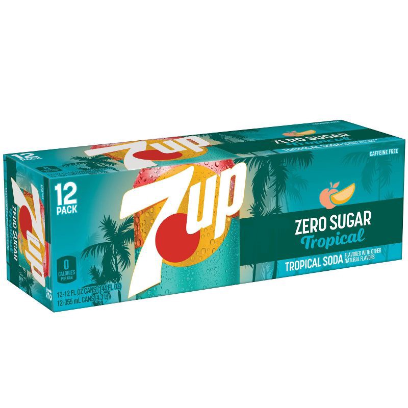 slide 5 of 9, 7UP Tropical Zero Sugar Soda - 12pk/12 fl oz Cans, 12 ct; 12 fl oz