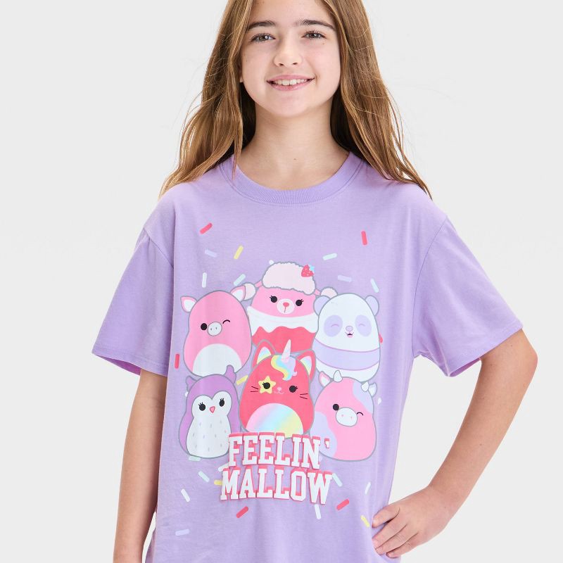 slide 2 of 4, Girls' Feelin' Mallow Squishmallows Oversized Short Sleeve Graphic T-Shirt - Purple S, 1 ct