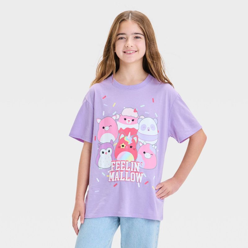 slide 1 of 4, Girls' Feelin' Mallow Squishmallows Oversized Short Sleeve Graphic T-Shirt - Purple S, 1 ct