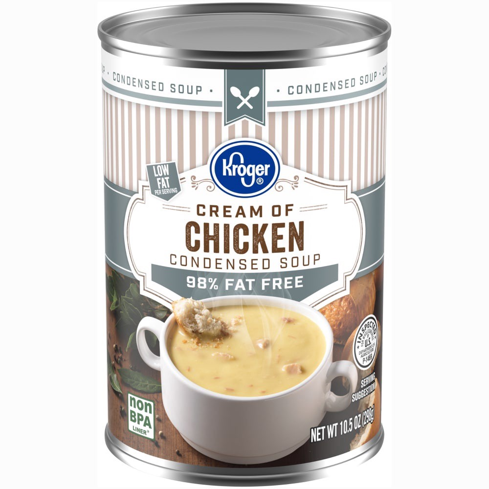 slide 1 of 4, Kroger 98% Fat Free Cream Of Chicken Condensed Soup, 10.5 oz