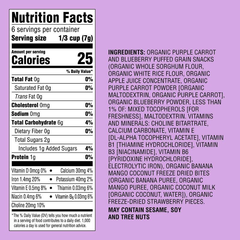 slide 4 of 4, Purple Carrot and Blueberry Puffs with Banana Mango Coconut Bites Organic Toddler Snack Mix – 1.48oz - Good & Gather™, 1.48 oz