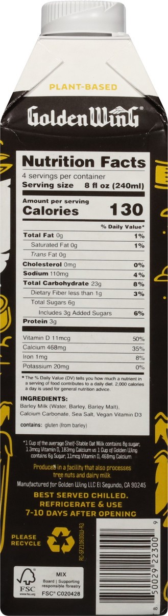slide 10 of 13, Golden Wing Plant-Based Barley Milk 32 fl oz, 1 qt