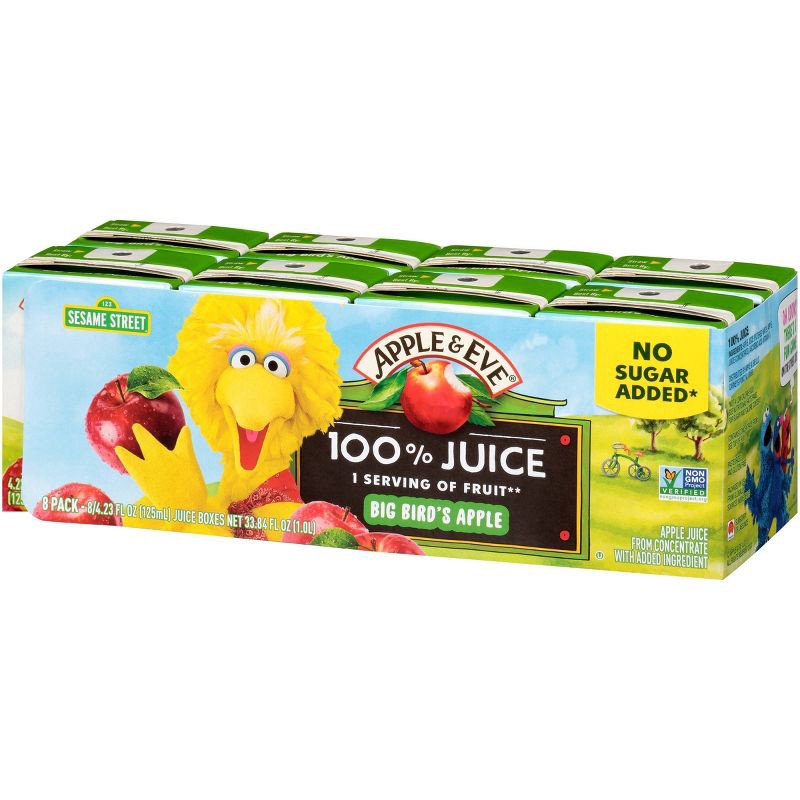 slide 2 of 7, Apple & Eve Sesame Street Big Bird's Apple Fruit Juice - 8pk/4.23 fl oz, 8 ct, 4.23 fl oz