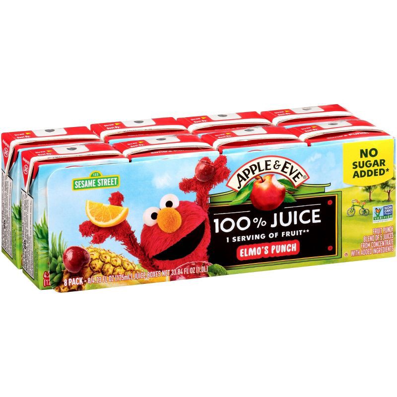 slide 2 of 8, Apple & Eve Sesame Street Elmo's Punch Fruit Juice - 8pk/125ml, 8 ct, 125 ml