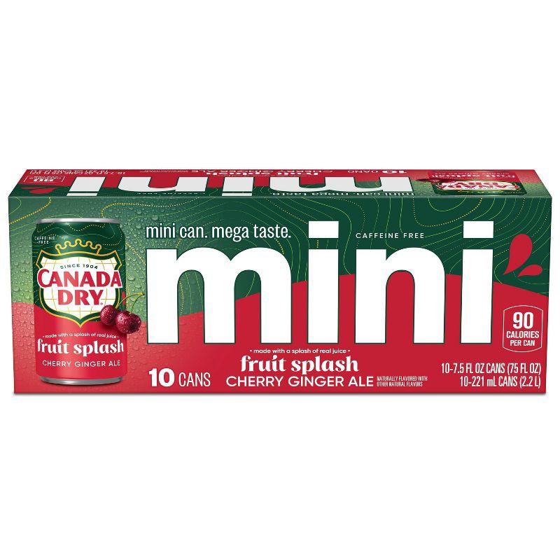 slide 2 of 7, Canada Dry Fruit Splash Cherry Soda - 10pk/7.5 fl oz Mini Cans, 10 ct; 7.5 fl oz