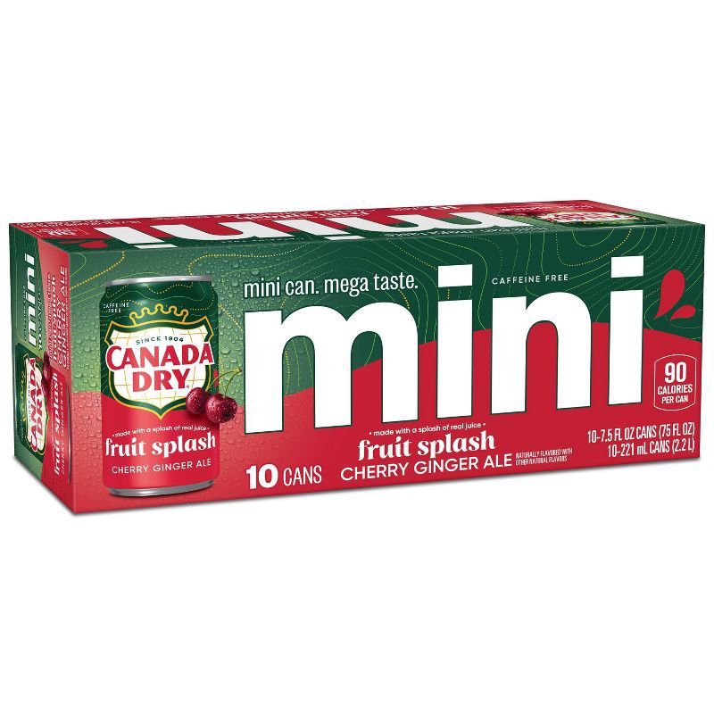 slide 4 of 7, Canada Dry Fruit Splash Cherry Soda - 10pk/7.5 fl oz Mini Cans, 10 ct; 7.5 fl oz