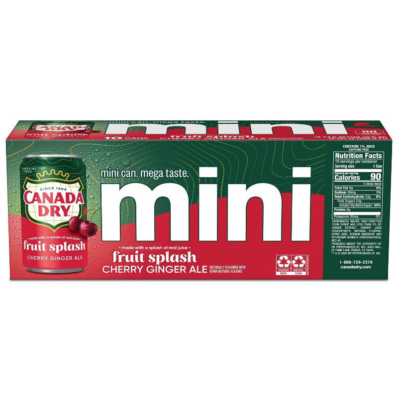 slide 6 of 7, Canada Dry Fruit Splash Cherry Soda - 10pk/7.5 fl oz Mini Cans, 10 ct; 7.5 fl oz