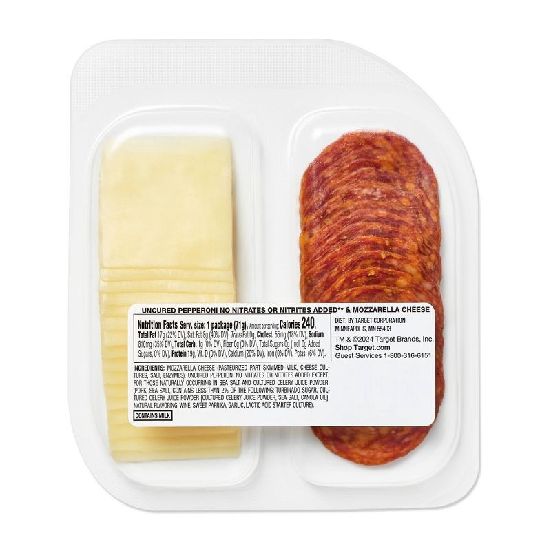 slide 2 of 4, Uncured Pepperoni and Mozzarella Cheese Snacker 2.5oz - Good & Gather™, 2.5 oz