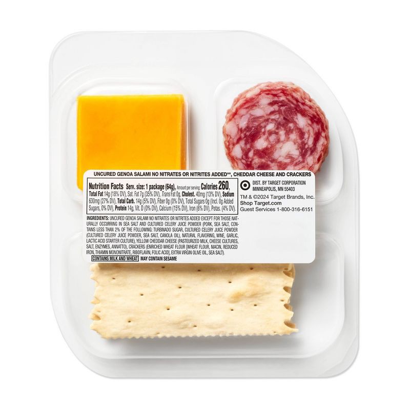 slide 2 of 4, Uncured Genoa Salami, Cheddar Cheese & Crackers Snacker 2.25oz - Good & Gather™, 2.25 oz