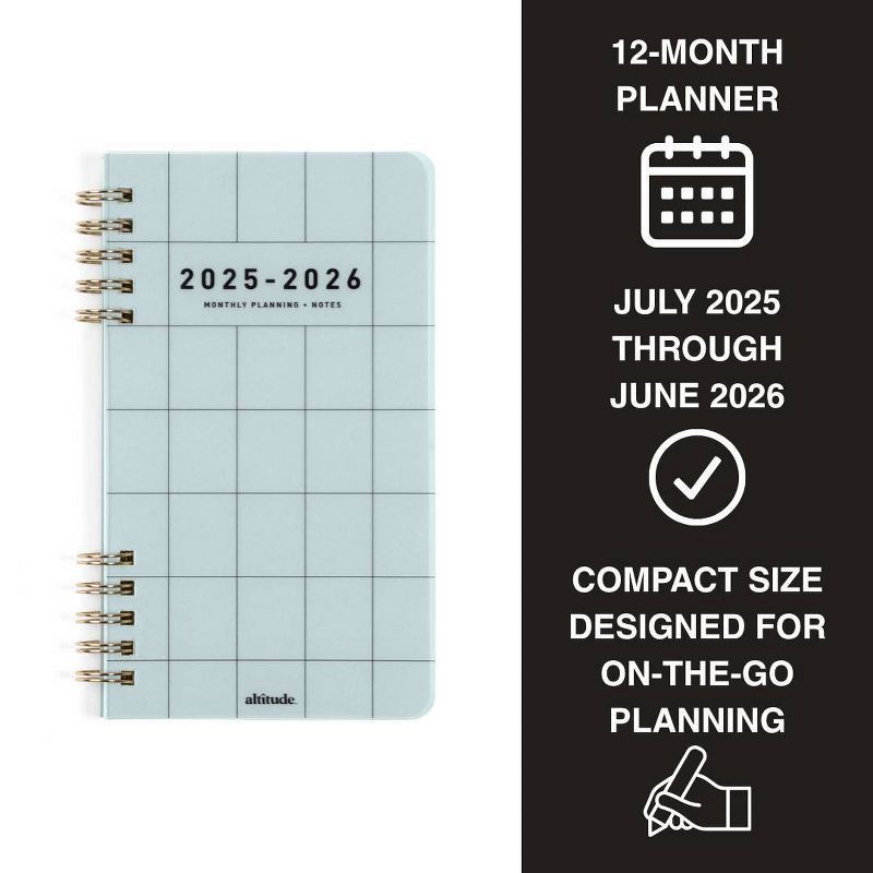 slide 2 of 10, Altitude Supplies 3.625"x6.25" Monthly Planner, July 2025 to June 2026, Seafoam Blue, 1 ct