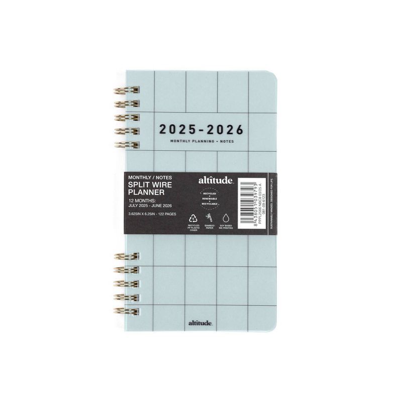 slide 1 of 10, Altitude Supplies 3.625"x6.25" Monthly Planner, July 2025 to June 2026, Seafoam Blue, 1 ct