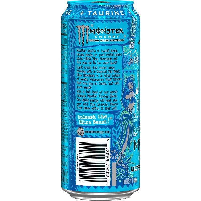slide 4 of 8, Monster Energy Monster Ultra Blue Hawaiian Sugar Free Energy Drink - 16 fl oz Can, 16 fl oz