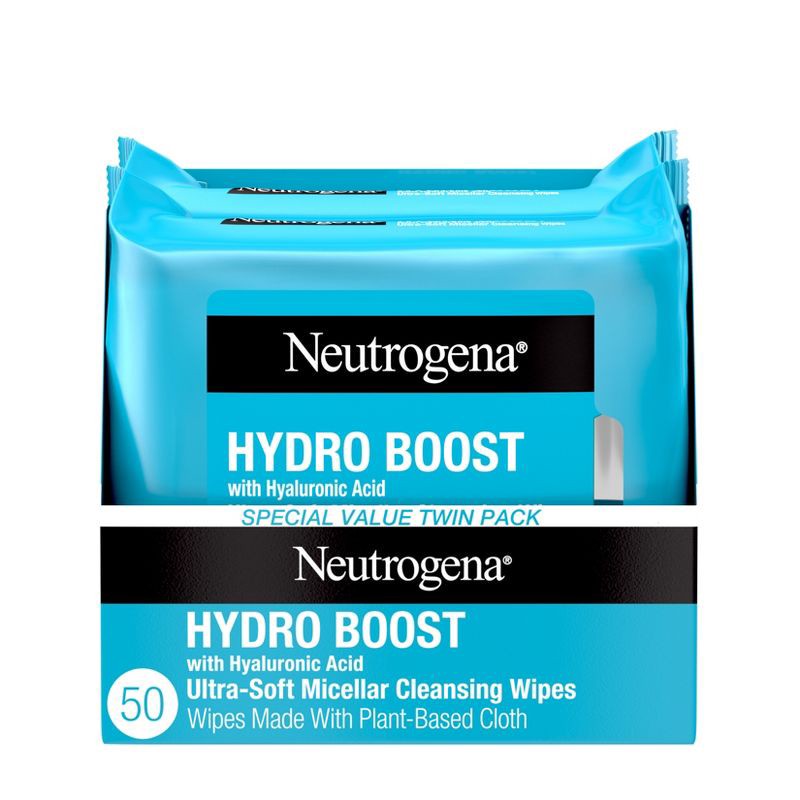 slide 1 of 9, Neutrogena Hydro Boost Facial Cleanser Wipes - 50ct: Paraben-Free, Hypoallergenic, Suitable for Dry Skin, 50 ct