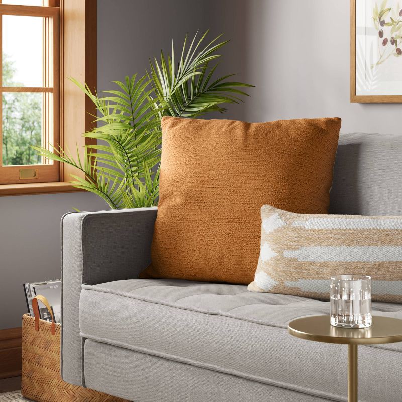 slide 2 of 5, Oversized Square Cotton Boucle Reversible Throw Pillow with Linen Caramel - Threshold™, 1 ct