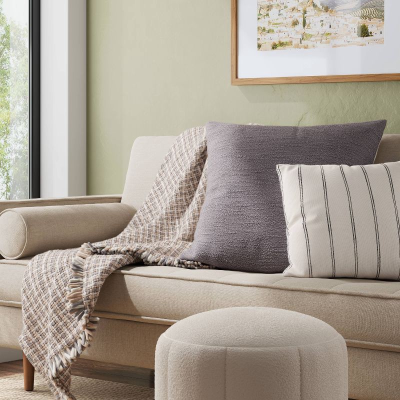 slide 2 of 5, Oversized Square Cotton Boucle Reversible Throw Pillow with Linen Gray - Threshold™, 1 ct