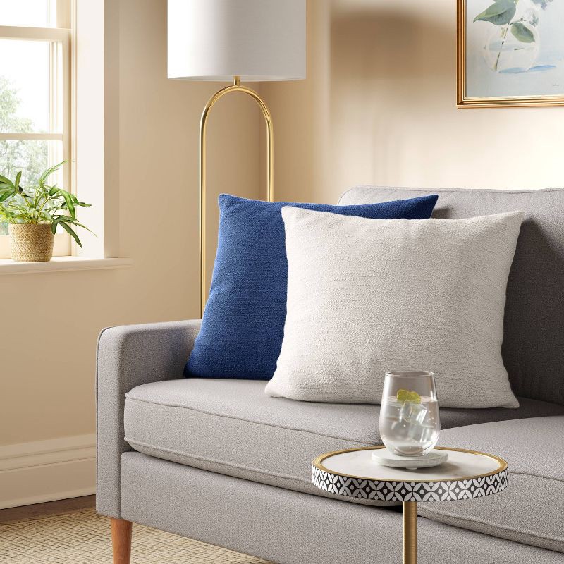 slide 2 of 5, Oversized Square Cotton Boucle Reversible Throw Pillow with Linen Blue - Threshold™, 1 ct