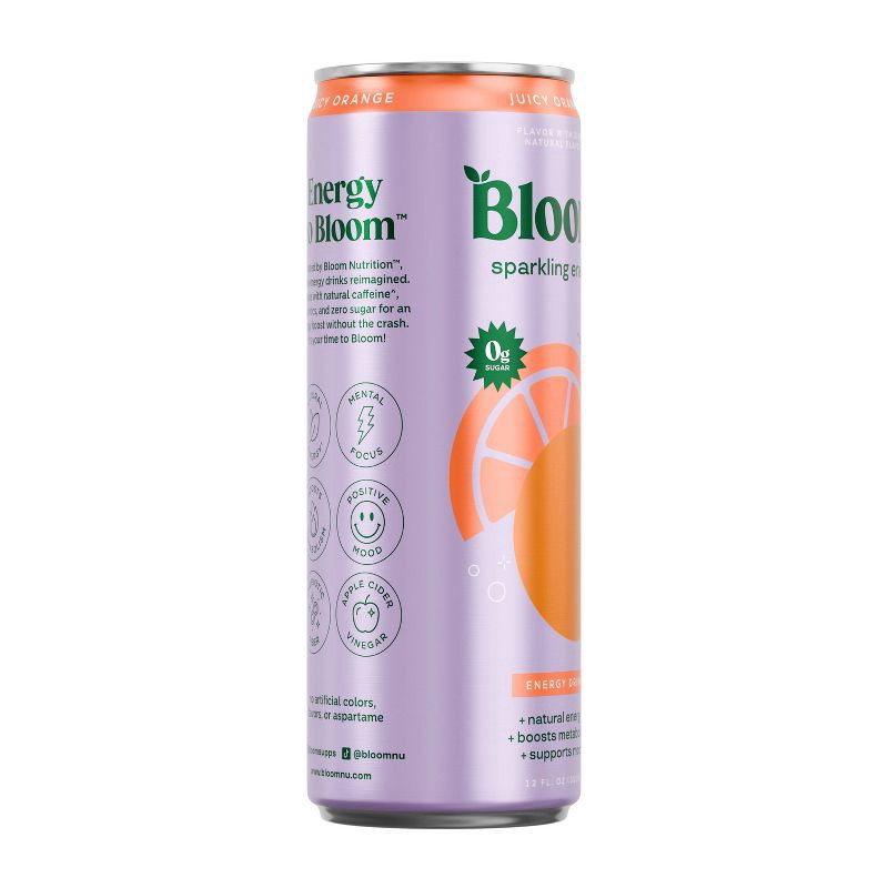 slide 6 of 8, BLOOM NUTRITION Sparkling Energy Drink - Juicy Orange - 12 fl oz Can, 12 fl oz