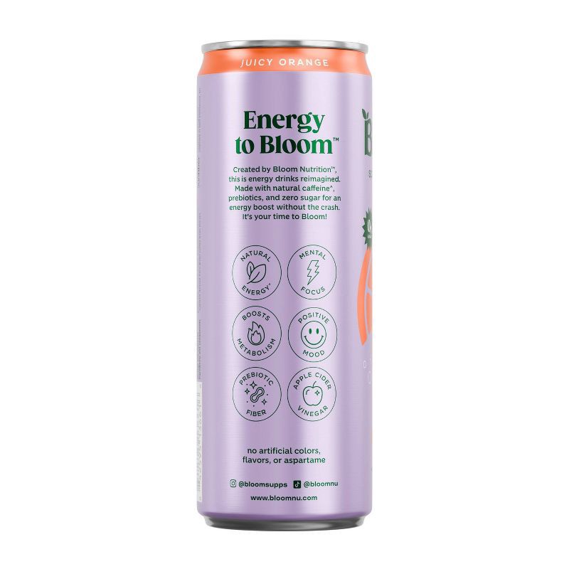 slide 7 of 8, BLOOM NUTRITION Sparkling Energy Drink - Juicy Orange - 12 fl oz Can, 12 fl oz