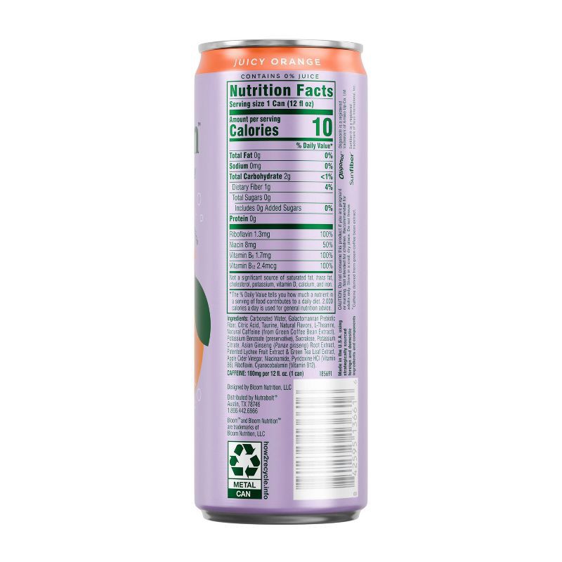 slide 8 of 8, BLOOM NUTRITION Sparkling Energy Drink - Juicy Orange - 12 fl oz Can, 12 fl oz