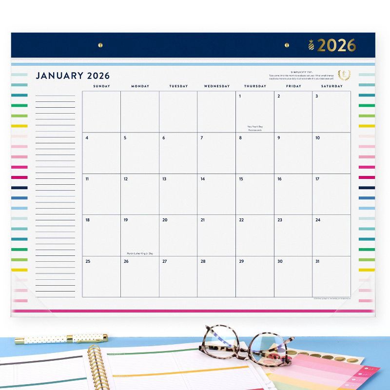 slide 5 of 7, AT-A-GLANCE Emily Ley 2025-2026 22"x17.125" Monthly Desk Pad Happy Stripe, 1 ct