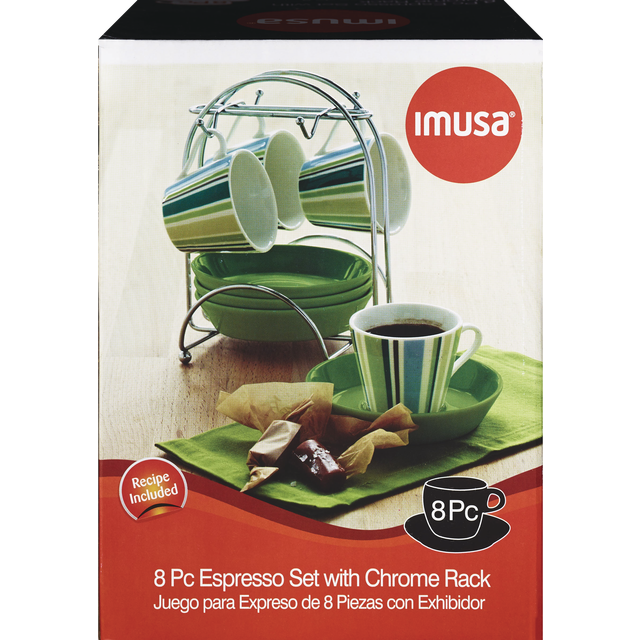 slide 1 of 1, Imusa Espresso Set Ceramic 8 Pieces+Chrome Rack Green Stripe, 1 ct