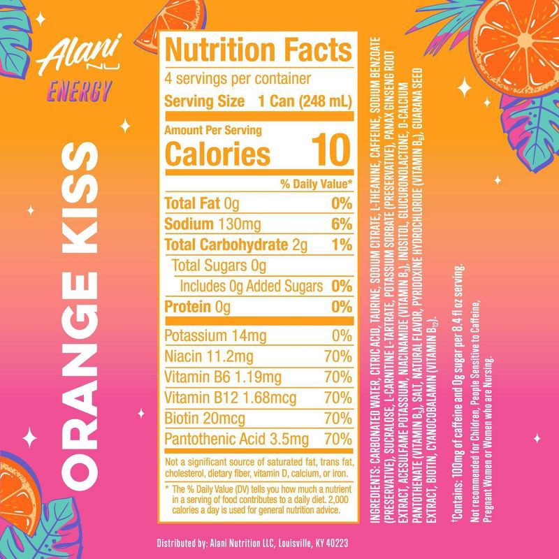 slide 2 of 5, Alani Nu Orange Kiss Energy Drink - 4pk/8.4 fl oz Cans, 4 ct; 8.4 fl oz