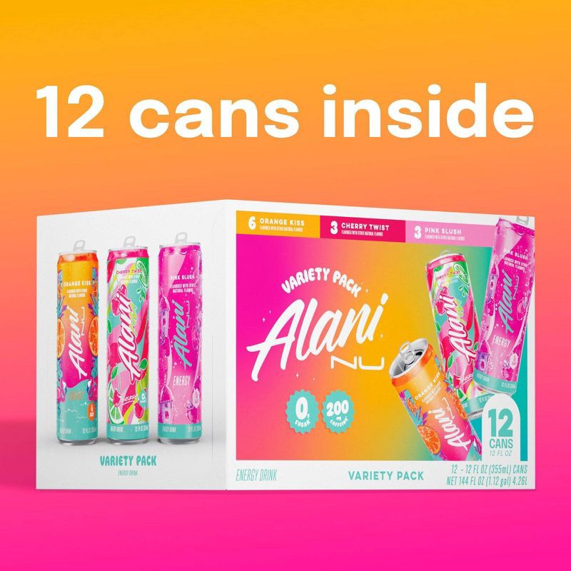 slide 3 of 3, Alani Nu Variety Pack Energy Drink (Cherry Twist, Orange Kiss, Pink Slush) - 12pk/12 fl oz Cans, 12 ct; 12 fl oz