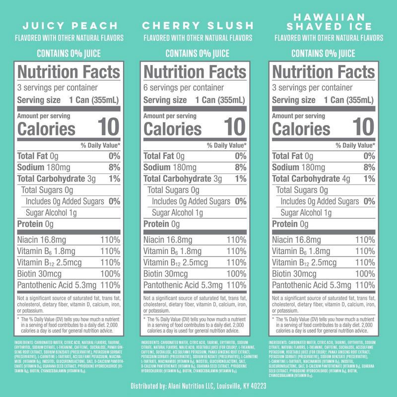 slide 2 of 3, Alani Nu Variety Pack Energy Drink (Cherry Slush, Hawaiian Shaved Ice, Peach) - 12pk/12 fl oz Cans, 12 ct; 12 fl oz