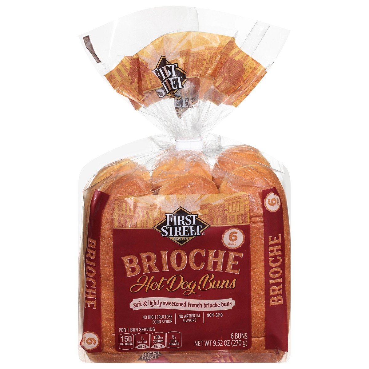 slide 4 of 4, First Street Brioche Hot Dog Buns, 9.52 oz